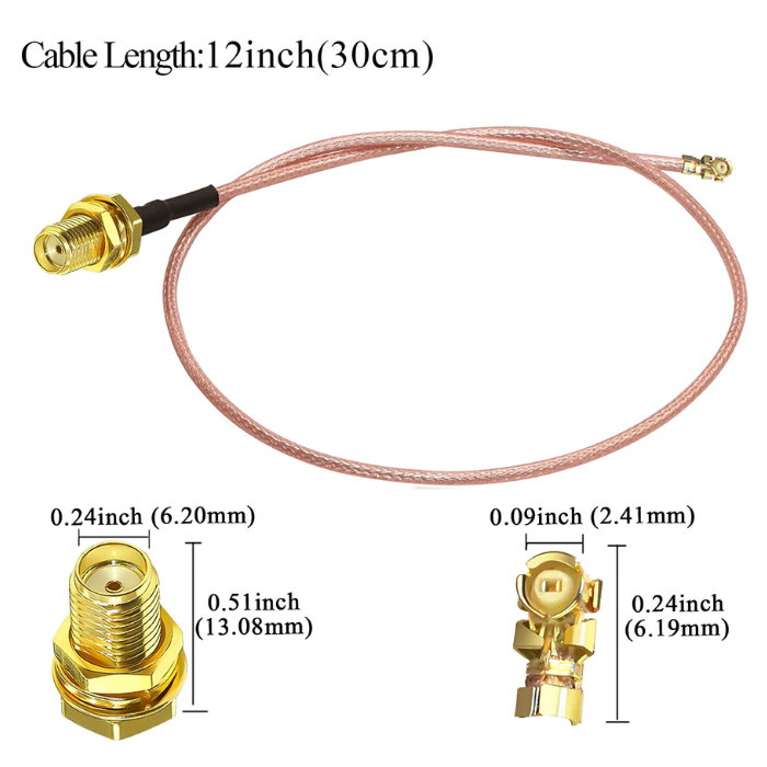 2-pack UFL IPEX IPEX4 (MHF1) to SMA Female Pigtail Antenna WiFi/IoT Dev Cable - choose length