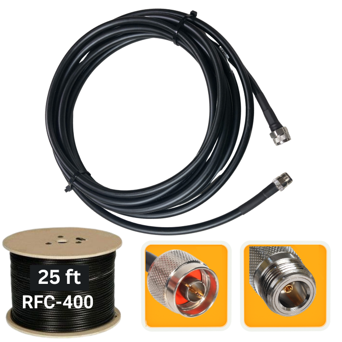 25 ft. Antenna extension coaxial cable N-Male to N-Female RFC-400 low loss