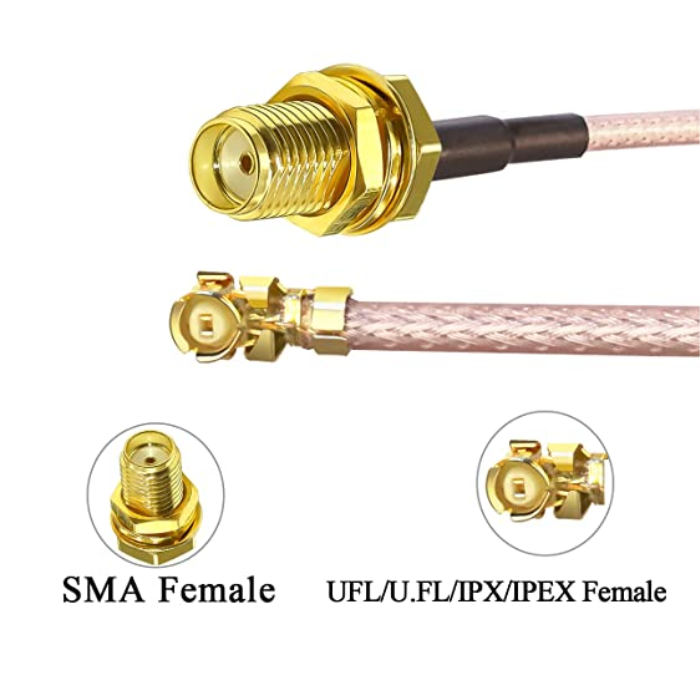 2-pack UFL IPEX IPEX4 (MHF1) to SMA Female Pigtail Antenna WiFi/IoT Dev Cable - choose length