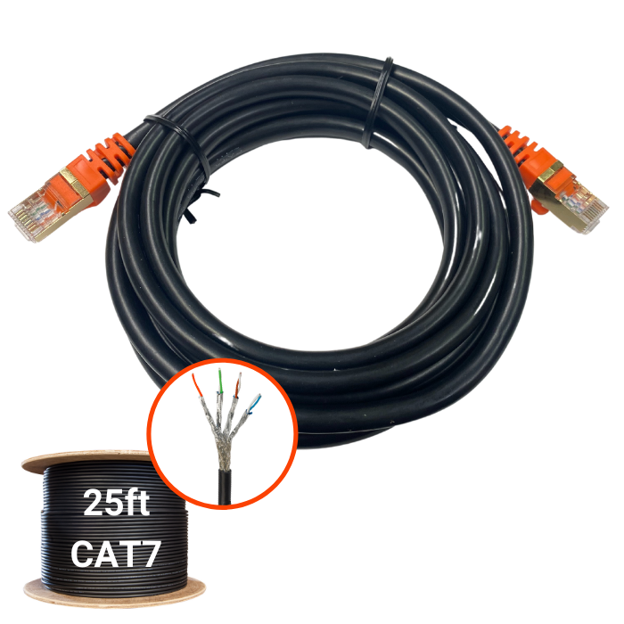 25 ft. Ethernet Cable CAT7 28AWG Outdoor rated shielded w/ pure copper wire for Helium & PoE SFTP RJ-45 LAN