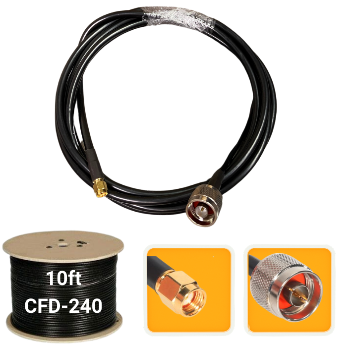 10 ft. Antenna extension coaxial cable RP-SMA male to N-male CFD-240 low loss