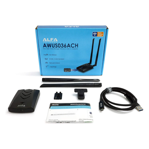 ALFA AWUS036ACH USB-C 802.11ac AC1200 Dual Band High Power WiFi USB Adapter