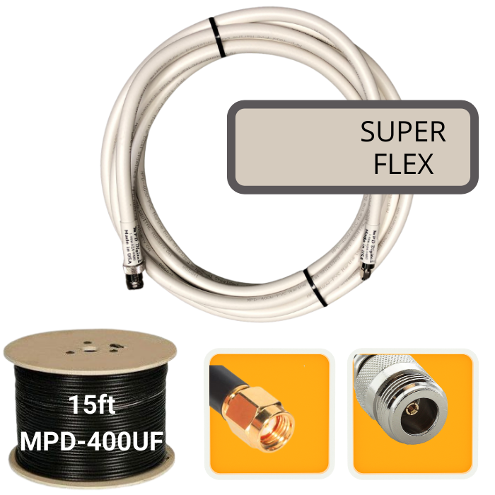 15 ft. Antenna Extension Ultra Flex Cable RP-SMA Male to N-Female MPD-400UF Super Flex White