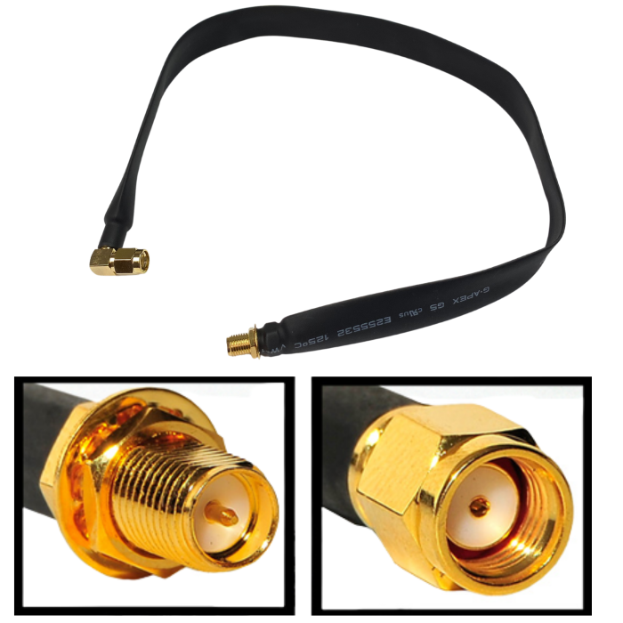 RP-SMA male to RP-SMA female 1-pack flat window coaxial extension pigtail 10 inch length