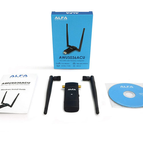 ALFA AWUS036ACU 802.11ac AC1200 Dual Band WiFi USB Dongle + RP-SMA antennas