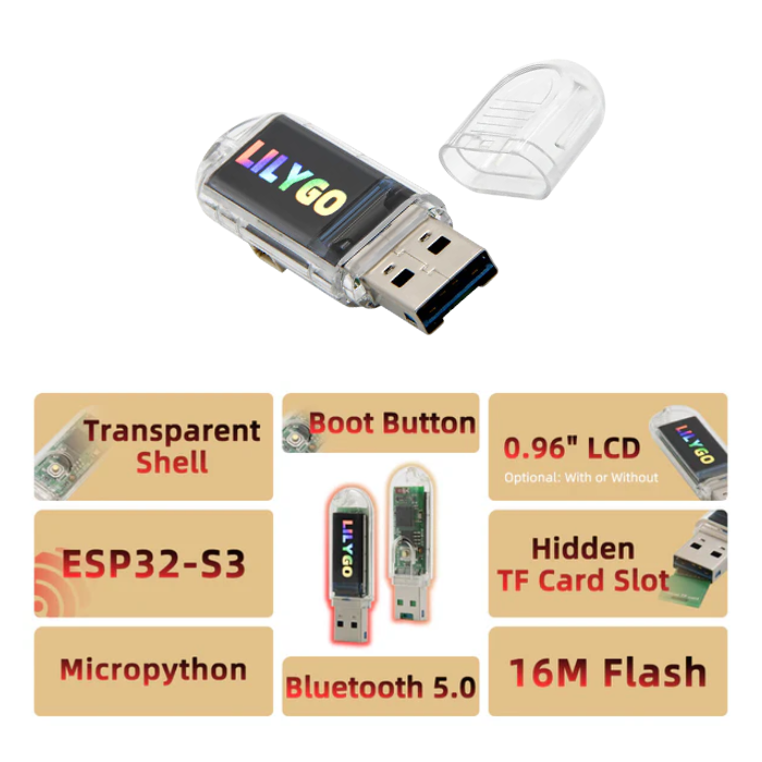 LILYGO® T-Dongle S3 ESP32-S3 Development Board & Screen 0.96 inch ST7735 LCD Display K193