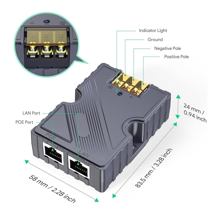 PoE Injector for Starlink Satellite- 150W GigE Passive ABS Surge & ESD Protection