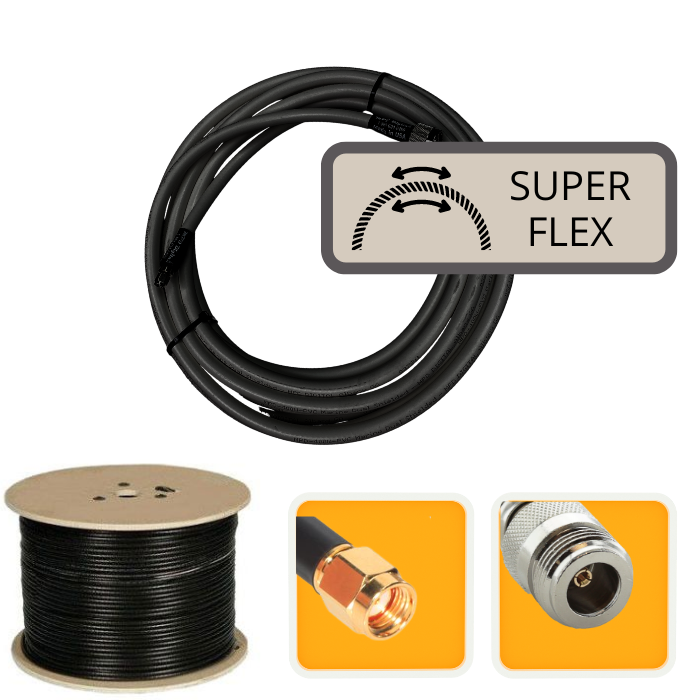 15 ft. Antenna Extension Ultra Flex Cable RP-SMA Male to N-Female MPD-400UF Super Flex Black