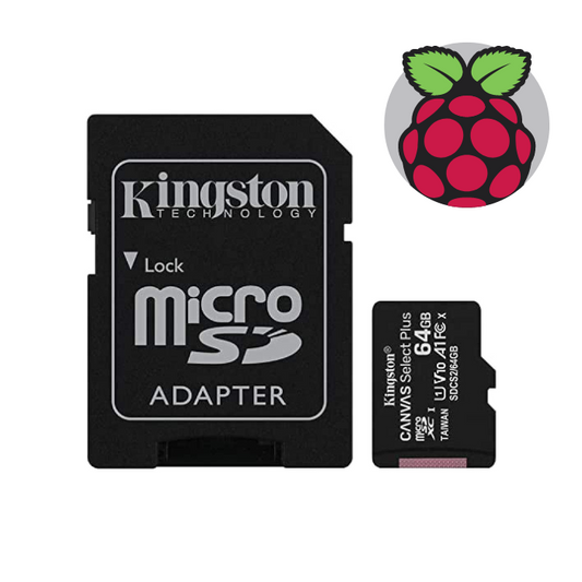 64GB Micro-SD card pre-flashed with Raspberry Pi OS
