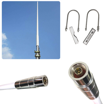 White Rokland 10 dBi antenna mounted outside with silver brackets