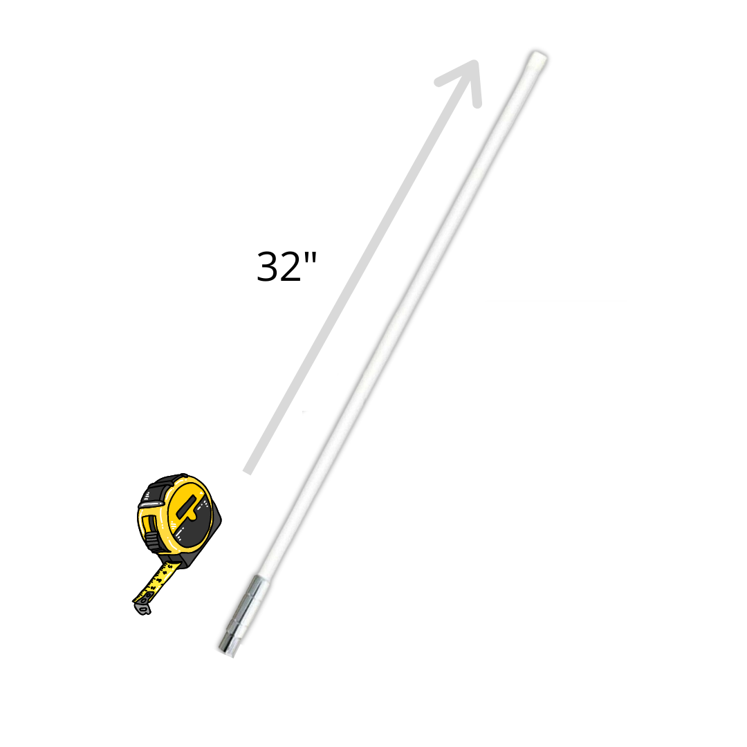 White 5.8 dBi n-male antenna with measurement shown