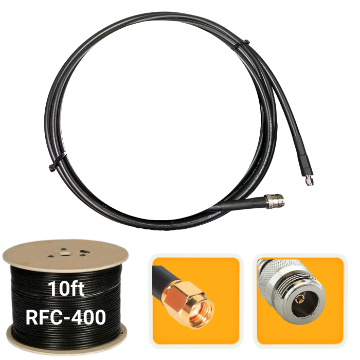 10 ft. Antenna extension coaxial cable RP-SMA Male to N-Female RFC-400 low loss