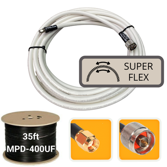35 ft. Antenna Extension Ultra Flex Cable RP-SMA Male to N-Male MPD-400UF Super Flex White