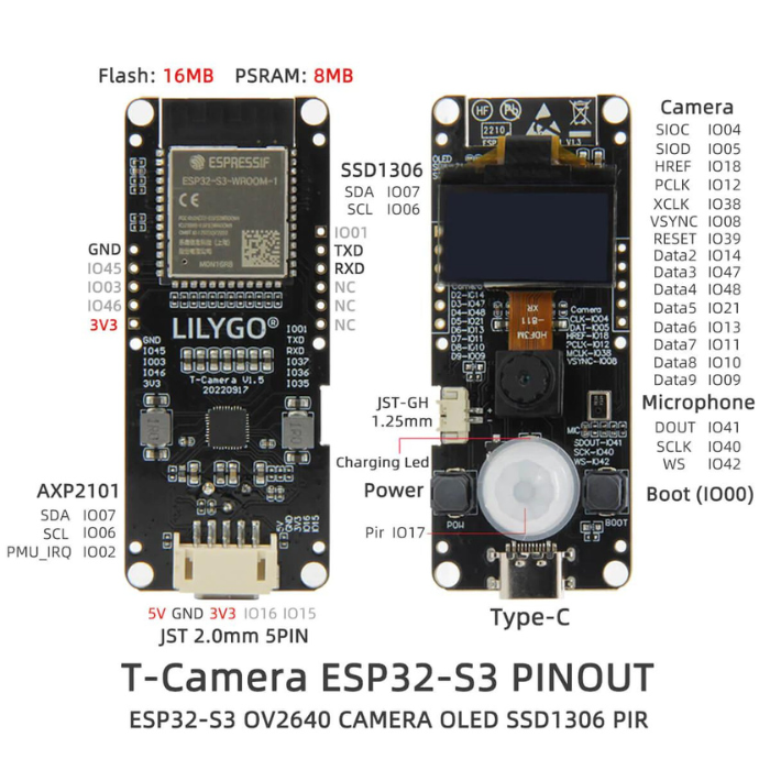 LILYGO T-Camera S3 ESP32-S3 ESP32-Cam HD Camera FLASH 16MB ESP32-S3FN16R8 0.96