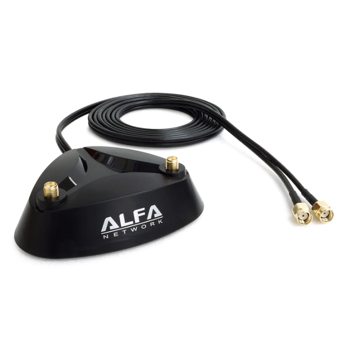 ALFA ARS-AS02T Dual Antenna Magnet Base 2x RP-SMA connectors and cable for AWUS036ACH, AWUS036ACM