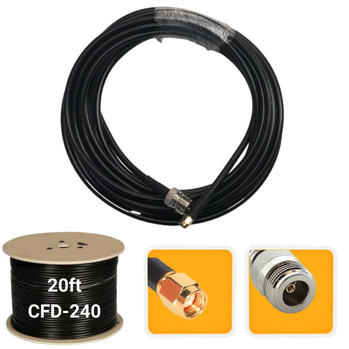 20 ft. Antenna extension coaxial cable RP-SMA Male to N-Female CFD-240 low loss