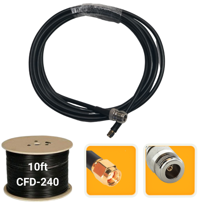 Black 10ft CFD-240 coaxial cable with connection points shown