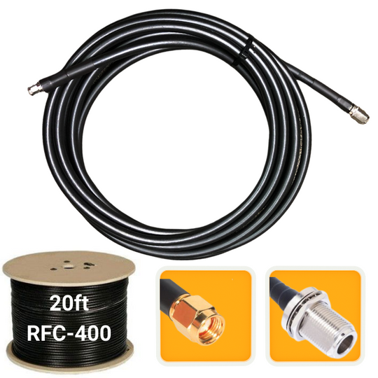 20 ft bulkhead rf-400 cable with close ups of connection points 