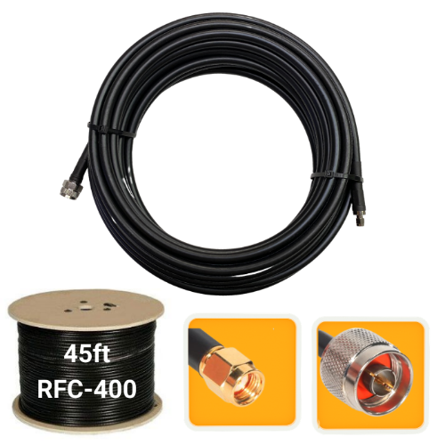 45 ft. Antenna extension coaxial cable RP-SMA Male to N-Male RFC-400 low loss