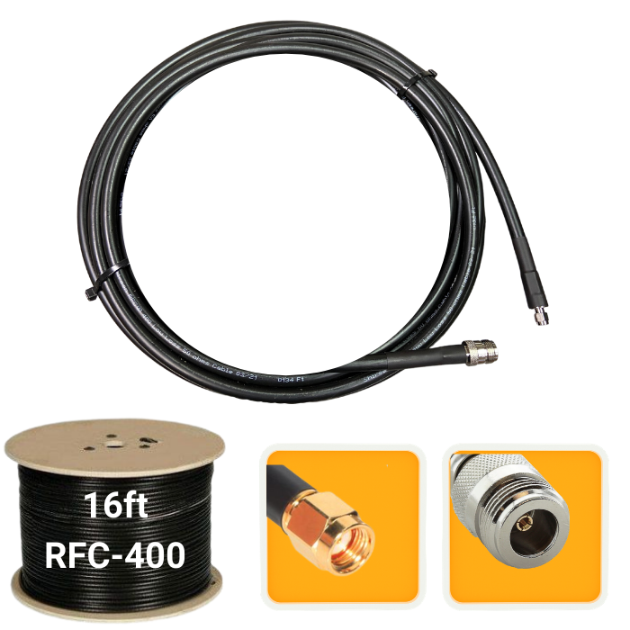 16 ft. Antenna extension coaxial cable RP-SMA Male to N-Female RFC-400 low loss
