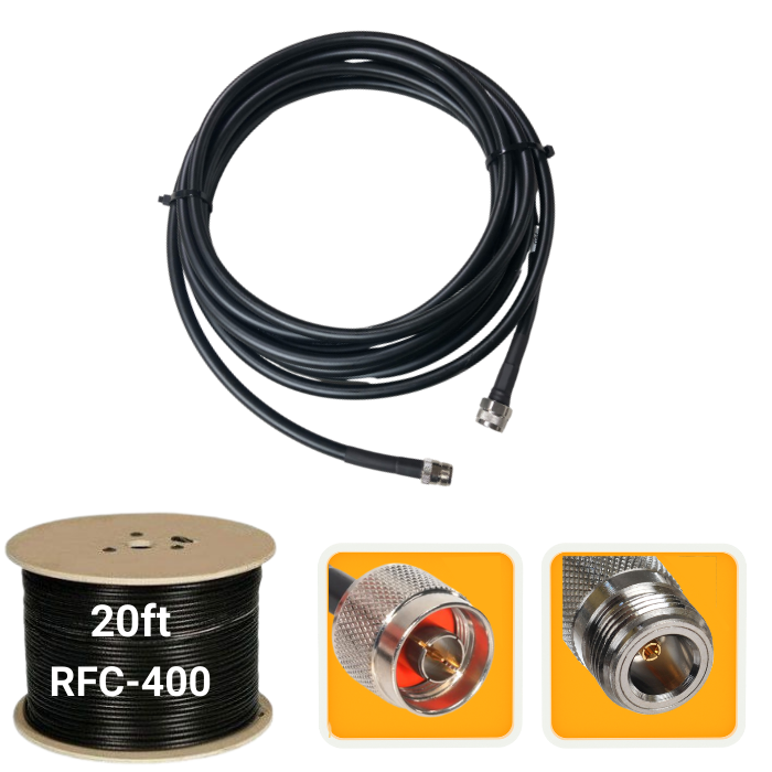 20 ft black n-male to n-female RFC 400 coax cable