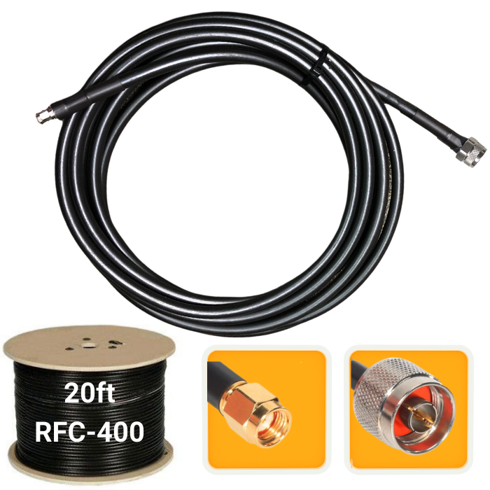 20 ft. Antenna extension coaxial cable RP-SMA Male to N-Male CFD/RFC-400 low loss