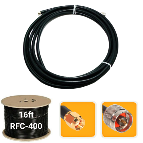 16 ft. Antenna extension coaxial cable RP-SMA Male to N-Male CFD/RFC-400 low loss