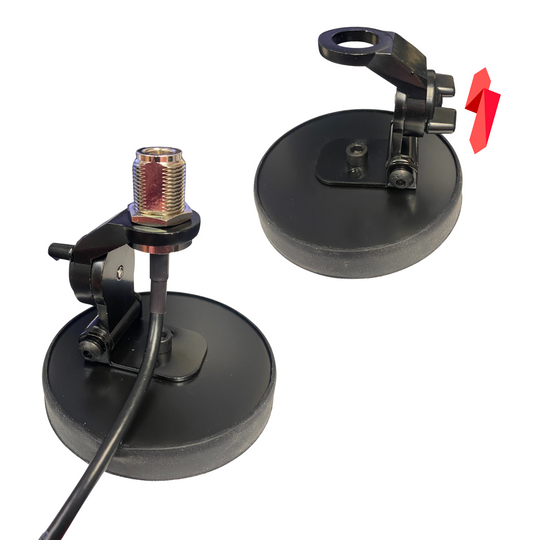 Heavy Duty Adjustable Side-Mount 180° Helium Antenna Magnetic Mount 4 Inch Base with N-female bulkhead pigtail