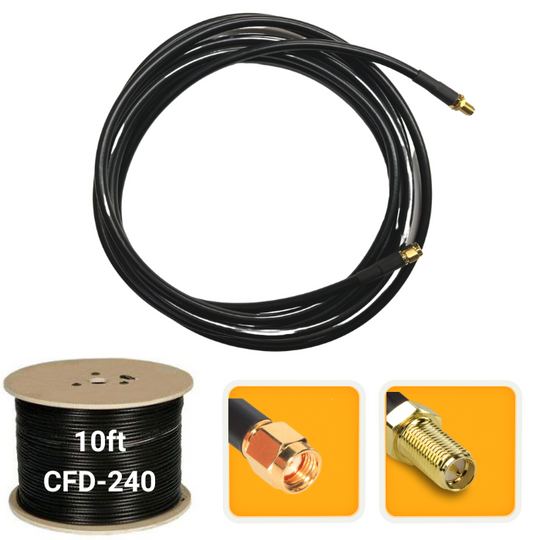 10 ft. Antenna extension coaxial cable RP-SMA male to RP-SMA female CFD-240 low loss SKU 555001