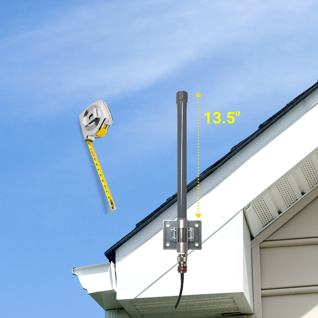 antenna set up on house with measurements of product