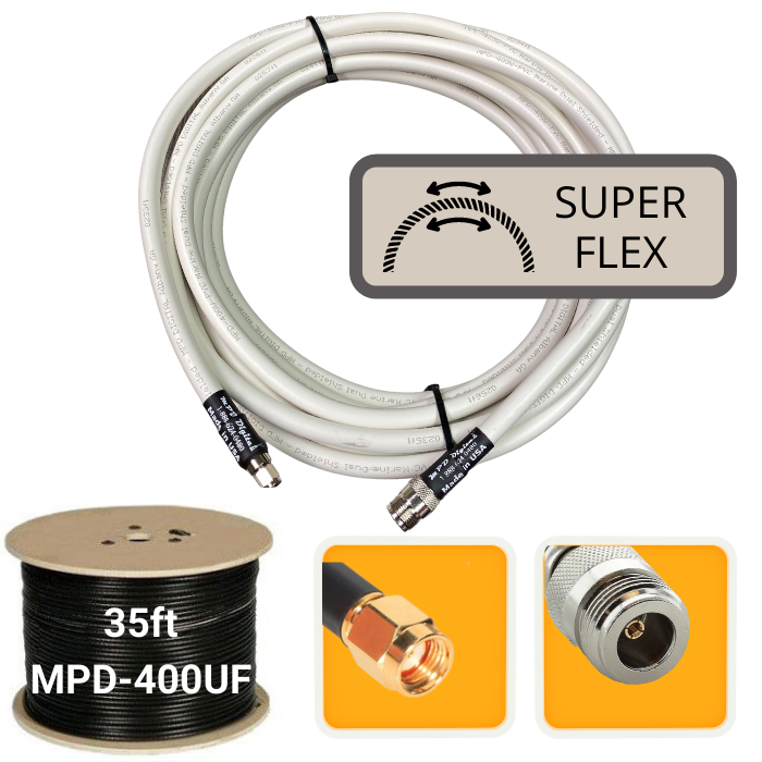 35 ft. Antenna Extension Ultra Flex Cable RP-SMA Male to N-Female MPD-400UF Super Flex White