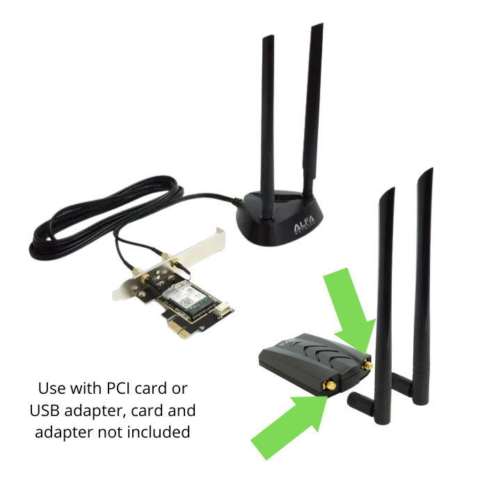 ALFA ARS-AS02T Dual Antenna Magnet Base 2x RP-SMA connectors and cable for AWUS036ACH, AWUS036ACM