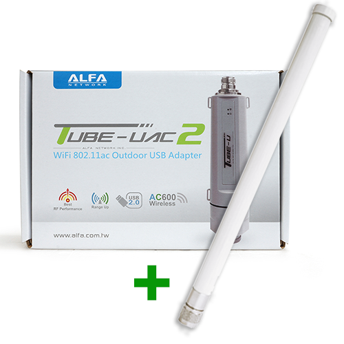 ALFA Tube-UAC2 802.11ac Dual Band 2.4/5 GHz long range USB adapter+ 9 dBi omni antenna kit